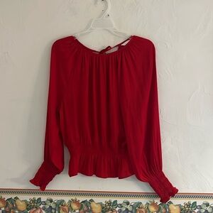 H&M Long Sleeve Shirred Waist Blouse, Size 4, Red
